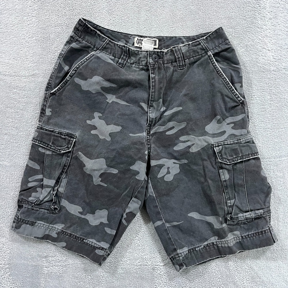 VTG Route 66 Shorts Mens 28*‎ Gray Camo Cotton Cargo Pocket Y2K Retro